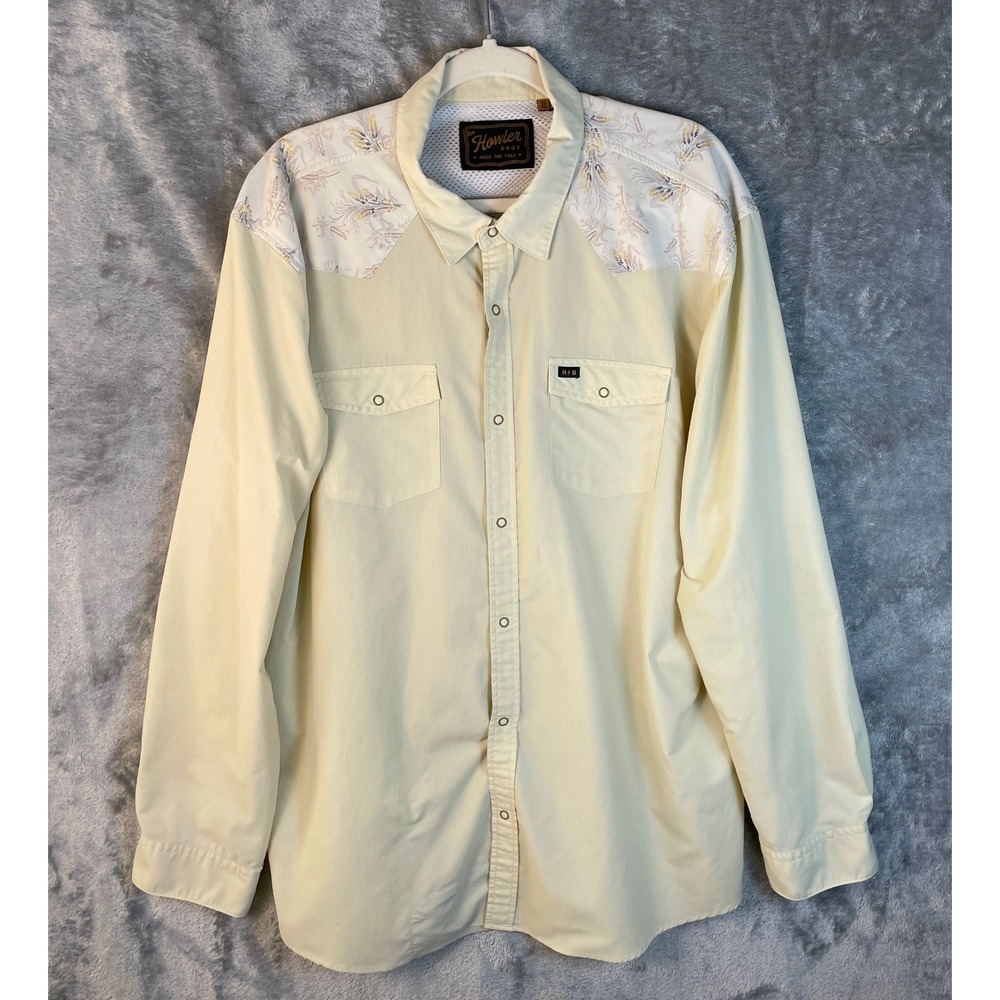 Howler Brothers Gaucho Snapshirt Mens XL Yellow Good Western Floral Pearl Snap